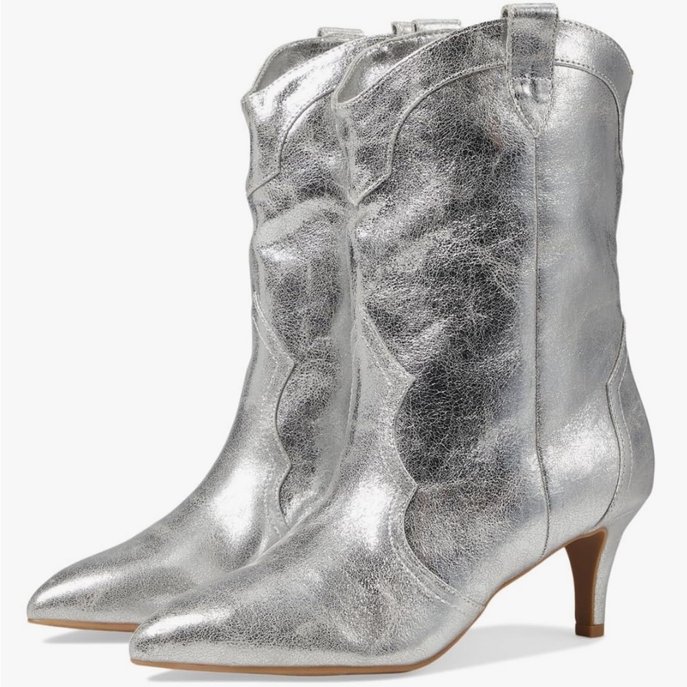 DV by Dolce Vita Silver Metallic Pointed-Toe Heeled Cowboy Boots